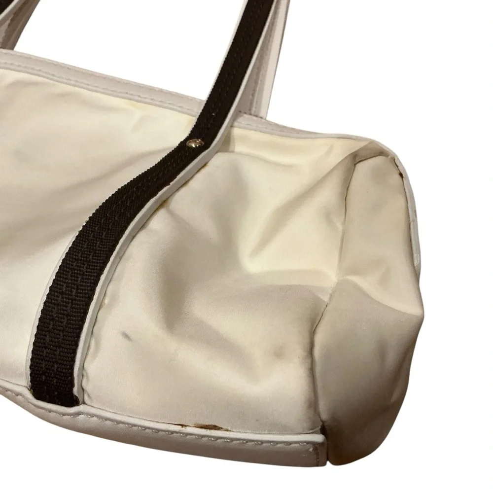 Kate Spade New York white and brown trim small nylon Tote handbag
